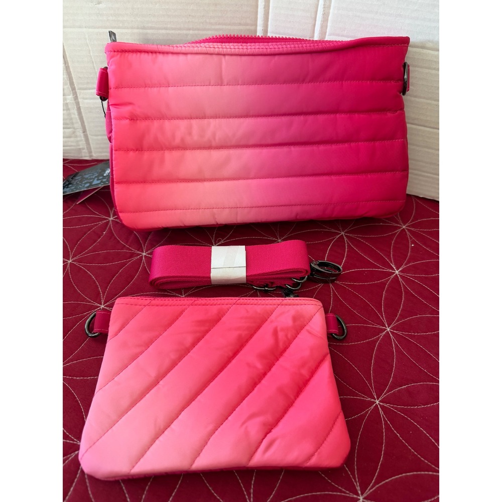 Think Royln Wingman Puffer Crossbody Bag Pink Ombre Quilted Detachable Pouch NEW